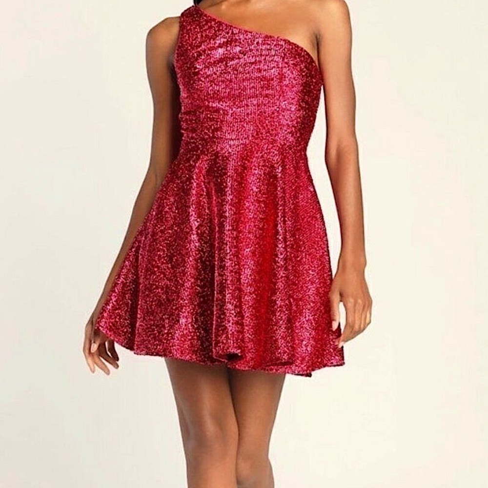 Lulus Shimmer Pink One Shoulder Dress